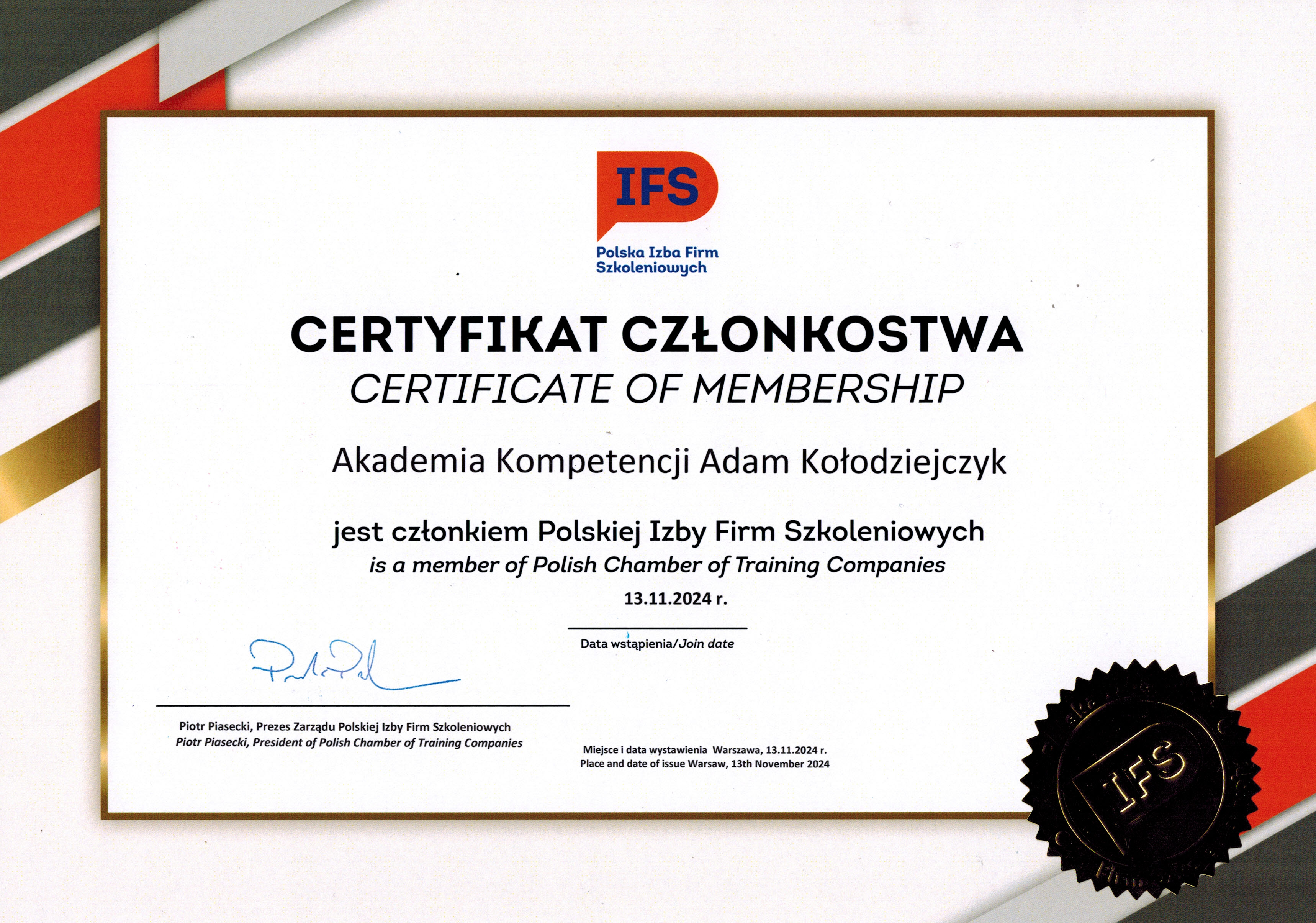 Certyfikat DEKRA — Akademia Kompetencji